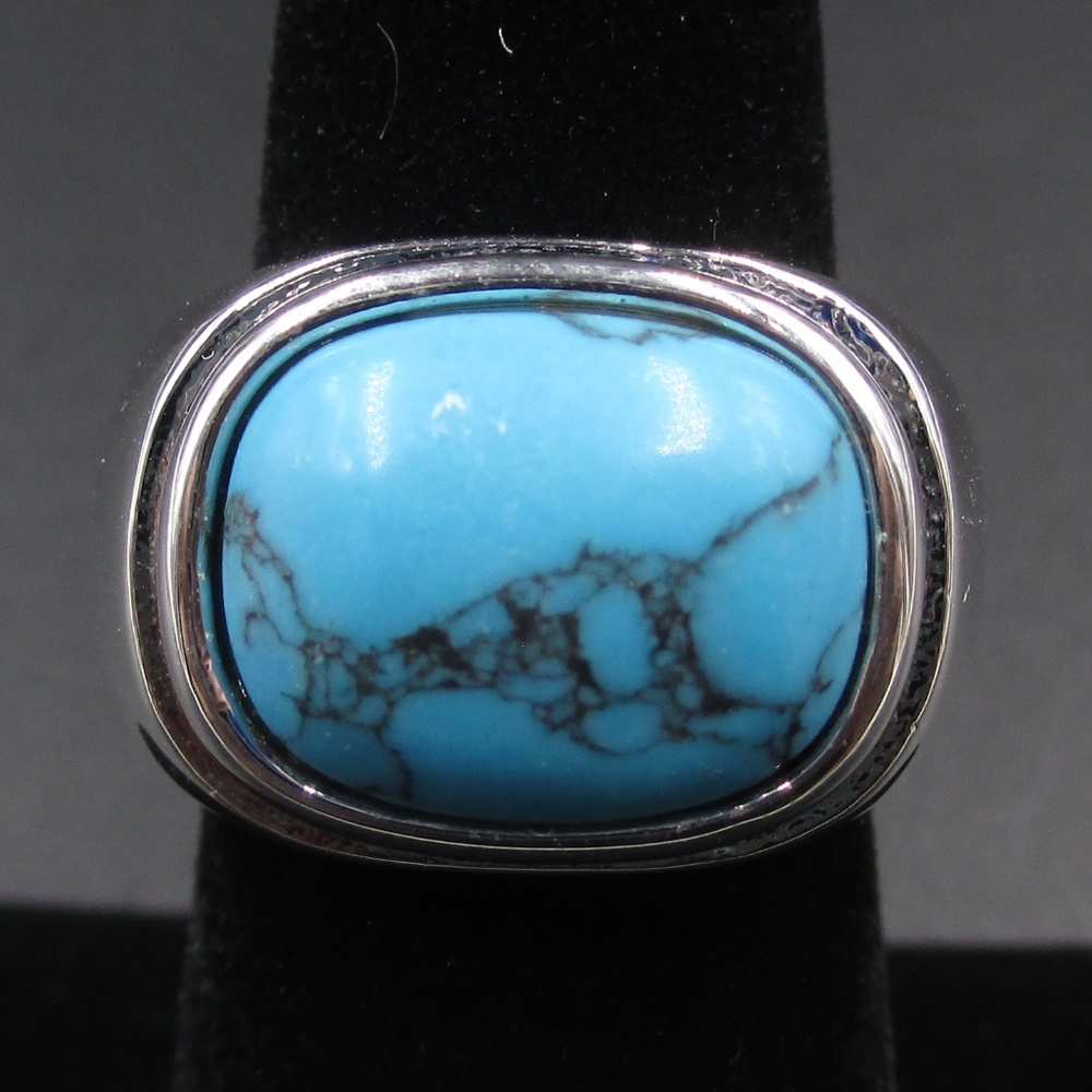 Size 6 Silver Tone Lia Sophia Blue Stone Band Ring - Picture 1 of 7